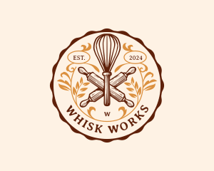 Whisk Baker Rolling Pin logo design