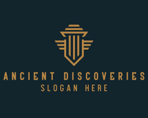 Shield Pillar Wings logo design