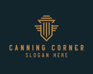 Shield Pillar Wings logo design