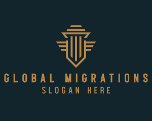 Shield Pillar Wings logo design