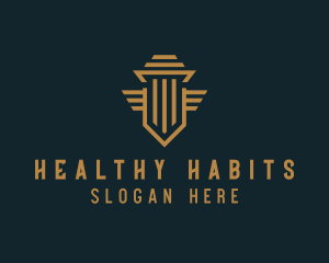 Shield Pillar Wings logo design