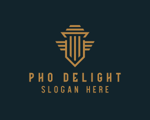 Shield Pillar Wings logo design