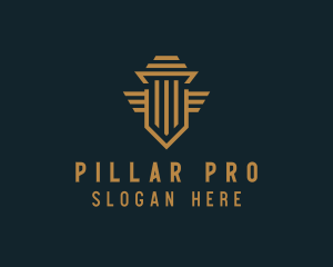 Shield Pillar Wings logo design