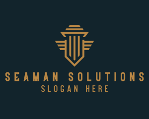 Shield Pillar Wings logo design