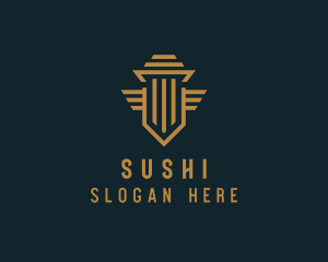 Shield Pillar Wings logo design