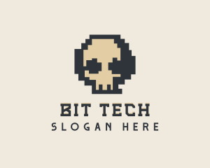 Pixel Skull Tech logo design