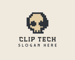 Pixel Skull Tech logo design