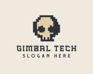 Pixel Skull Tech logo design