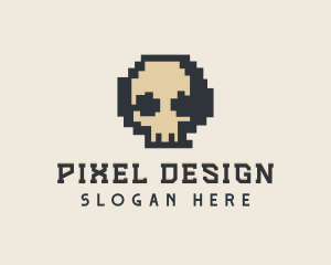 Pixel Skull Tech logo design