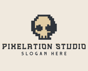 Pixel Skull Tech logo design