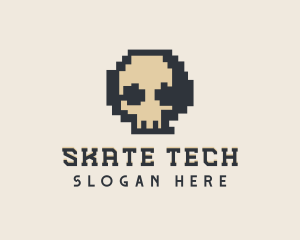 Pixel Skull Tech logo design