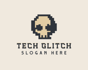 Pixel Skull Tech logo design