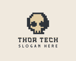 Pixel Skull Tech logo design