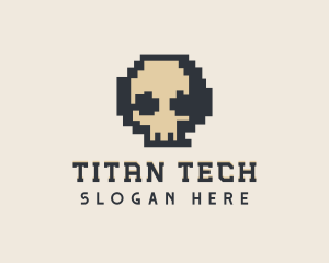 Pixel Skull Tech logo design