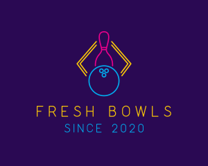 Neon Bowling Game logo design