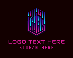 Hexagon Hologram Circuit logo design