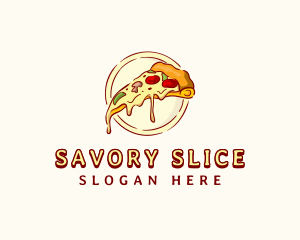 Cheesy Pizza Slice Meal logo design