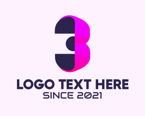 Cyberspace - 3D Modern Number 3 logo design