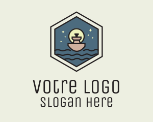 Sailing Ferry Hexagon Badge Logo