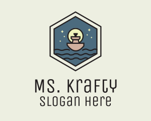 Shipping - Sailing Ferry Hexagon Badge logo design