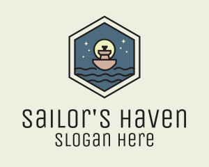 Sailing Ferry Hexagon Badge logo design