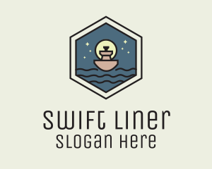 Sailing Ferry Hexagon Badge logo design