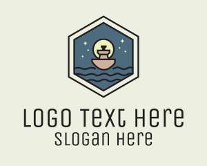 Cargo Ship - Sailing Ferry Hexagon Badge logo design