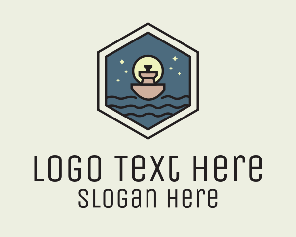 Tour - Sailing Ferry Hexagon Badge logo design