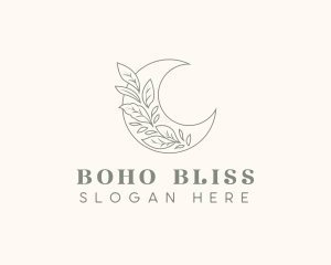 Boho Moon Leaves logo design