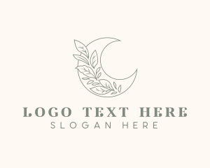 Crescent - Boho Moon Leaves logo design