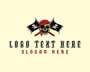 Pirate - Pirate Flag Sword logo design