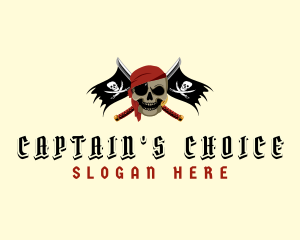 Captain - Pirate Flag Sword logo design