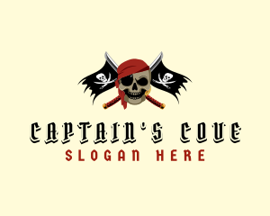 Captain - Pirate Flag Sword logo design