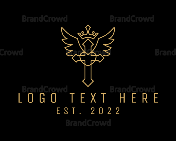 Golden Crown Crucifix Wings Logo