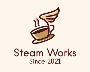 Steam - Flying Coffee Cup logo design