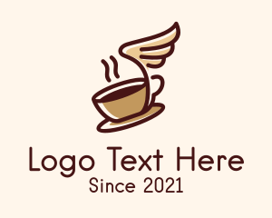 Caffeine - Flying Coffee Cup logo design