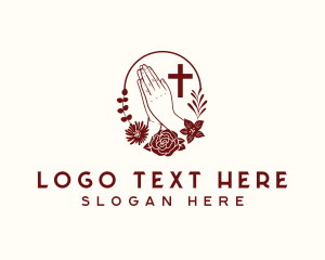 Theology - Floral Praying Hand Cross logo design