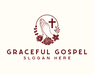 Gospel - Floral Praying Hand Cross logo design