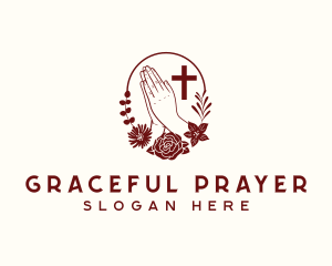 Floral Praying Hand Cross logo design