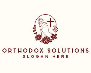 Orthodox - Floral Praying Hand Cross logo design