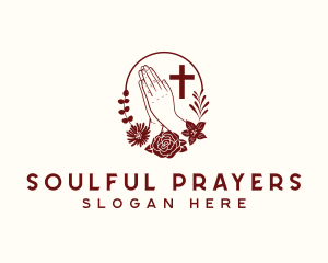 Pray - Floral Praying Hand Cross logo design