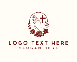 Floral Praying Hand Cross Logo