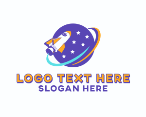 Exploration - Planet Rocket Ship logo design
