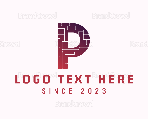 Digital Brick Letter P Logo