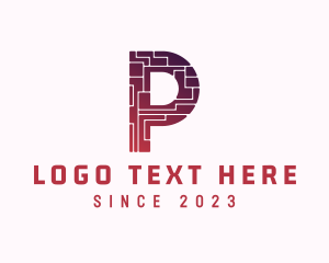 Circuitry - Digital Brick Letter P logo design