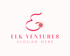 Pink Flower Letter E logo design