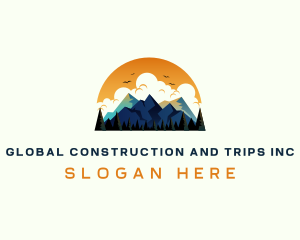 Travel - Mountain Sunset Hiking logo design