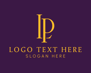 Golden Elegant Monogram Letter LP Logo