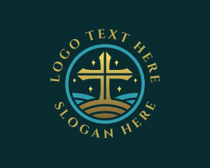 Wood Grain - Holy Christian Cross logo design