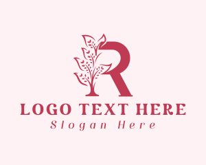 Vine - Red Plant Letter R logo design